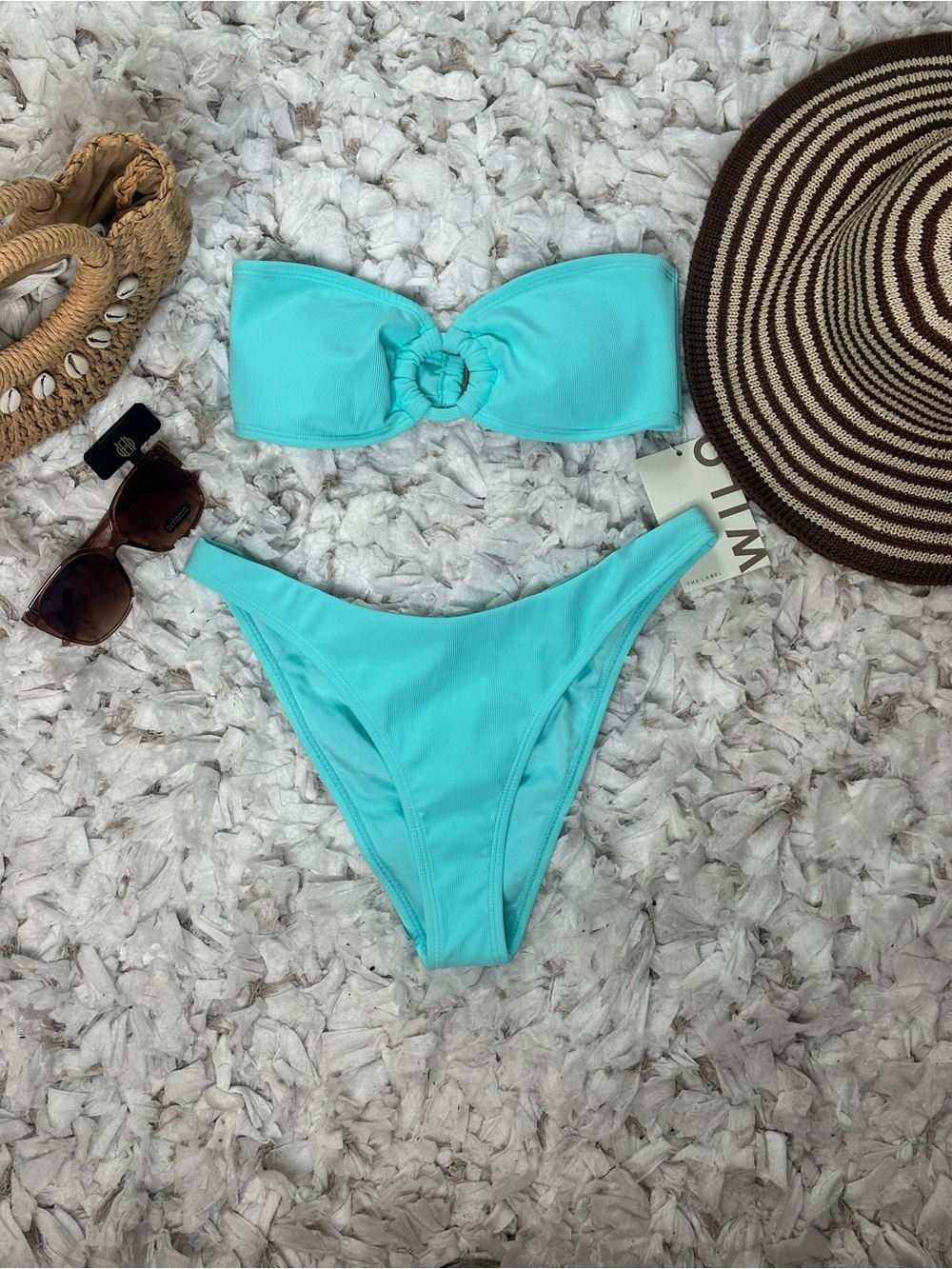 Wilo The Label Aqua Blue Bandeau Bikini Set NWT Size S